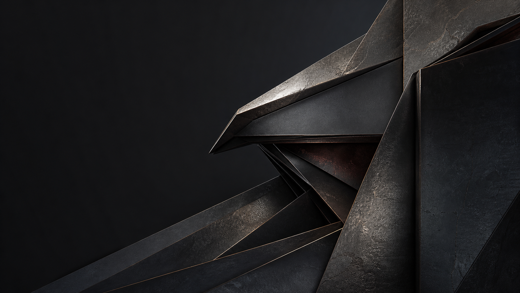 Abstract raven form constructed from layered black metal